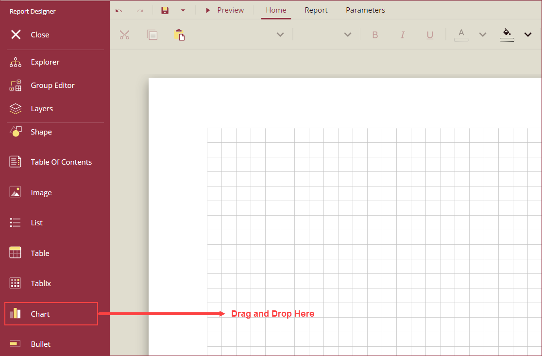 Drag and drop the chart on designer area