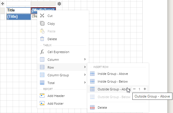 Adding Row group to the Tablix data region