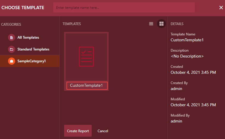 Select the custom report template