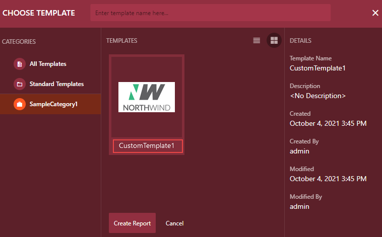 Select the custom report template