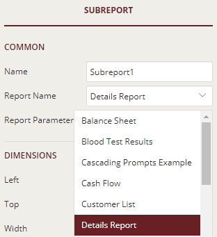 Selecting detail report for the master report