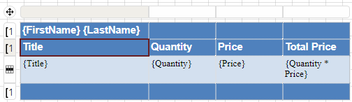 Entering details for the details row in the Table data region