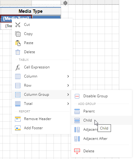 Child Group in Tablix Data Region