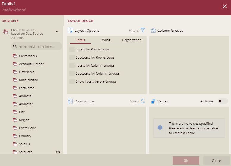 Tablix Data region with Bound Data