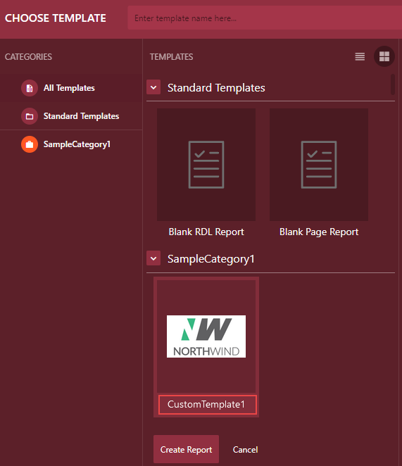 Select the custom report template