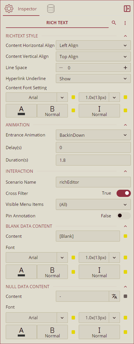 Rich Text - Inspector Panel