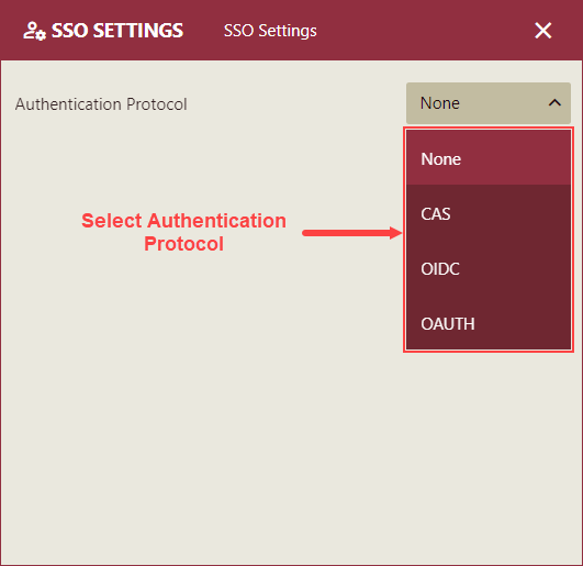 Authentication protocol dropdown options