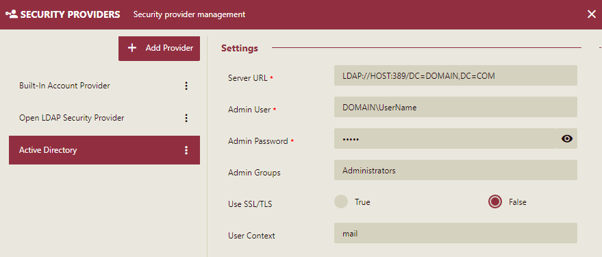 Specifying properties for Active Directory