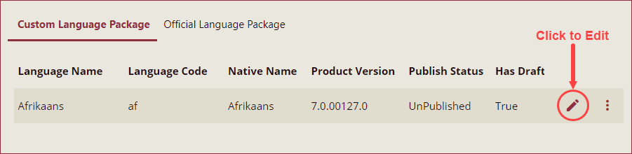 Click the edit button to edit the Language Package