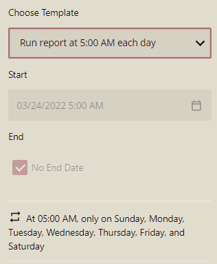 Start and End Dates for Schedule