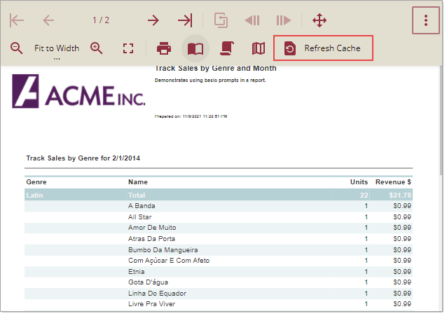 Refresh Cache Button in the Report Viewer