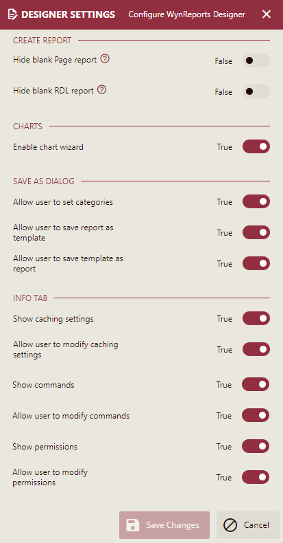 Designer settings on Admin Portal