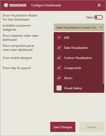 Set available component categories