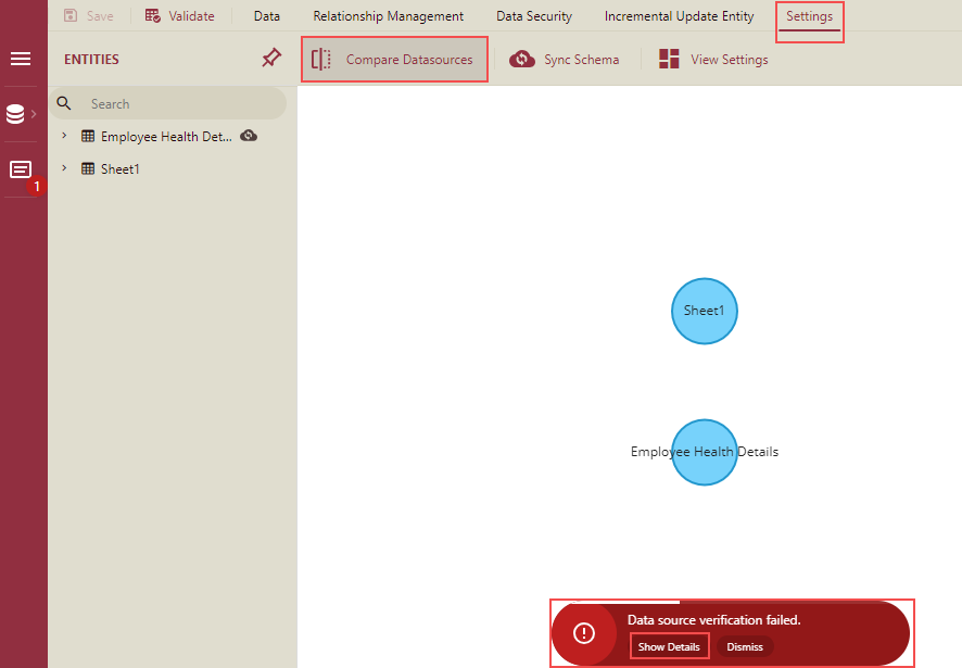 Click Compare Datasources Button