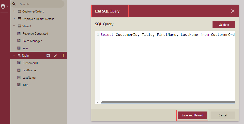 Edit Sql Query Dialog Box