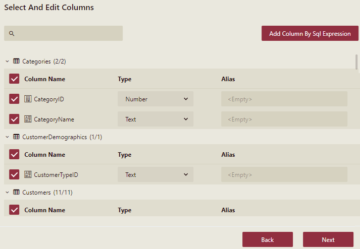 Select and Edit Tables in the Data Model Designer