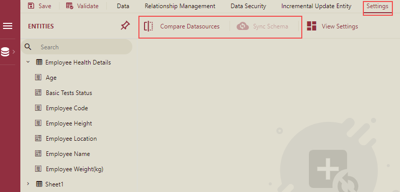 Sync Schema and Compare Datasources Options