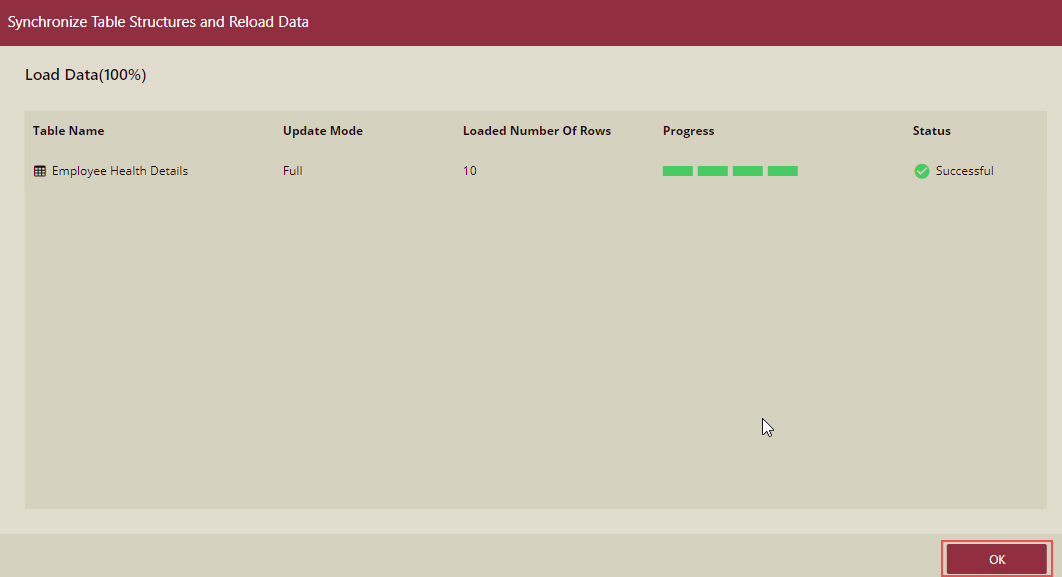 Synchronize Table Structures and Reload Data Screen