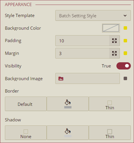 Inspector Panel Properties - Appearance