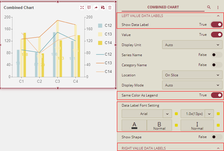 Combined Chart Data Label 