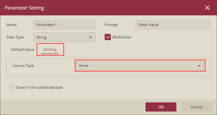 Parameter Settings - Binding tab