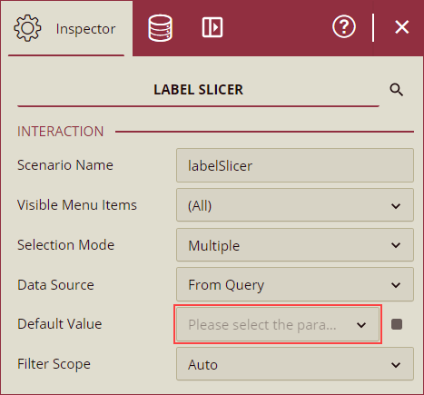 Default value property to bind the parameter to slicer