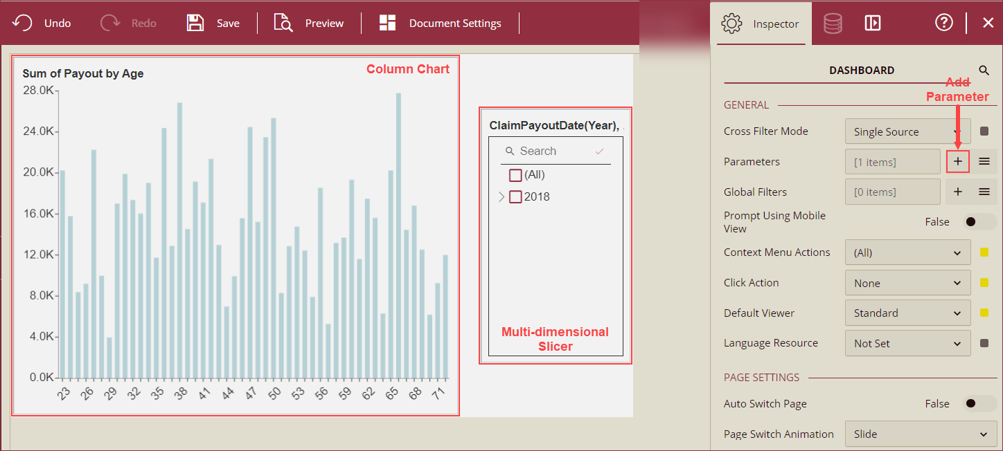 Data binding to the chart and multi-dimensional slicer