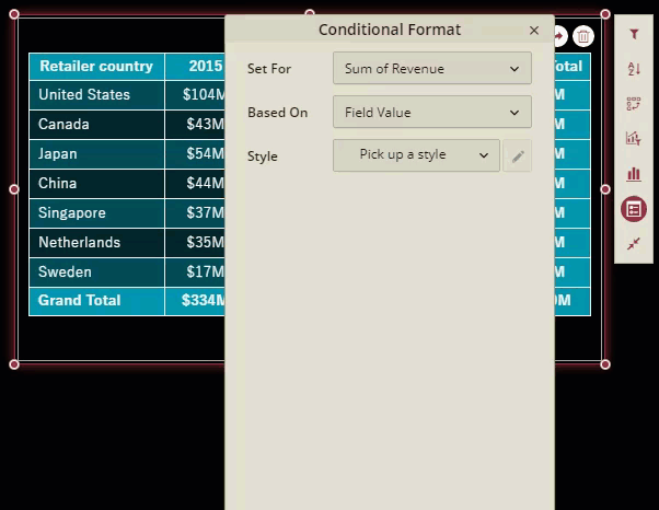 Choosing formatting style in the Conditional Format