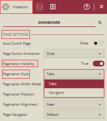 Page Settings on Inspector Tab