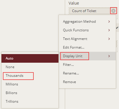 Modifying display unit in the data binding area