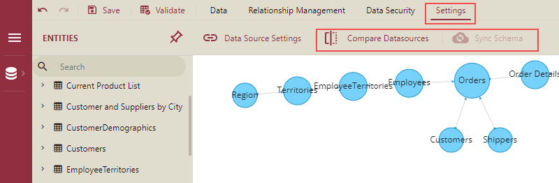 Sync Schema and Compare Datasources Options