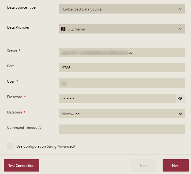 Enter data source configuration details