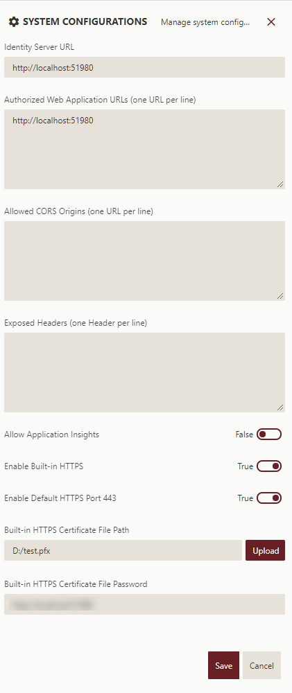 System Configuration settings on the Admin Portal