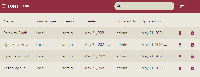 Delete the font on the Admin Portal