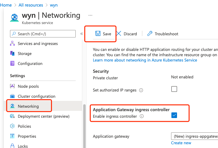 Enable the Application Gateway ingress controller.