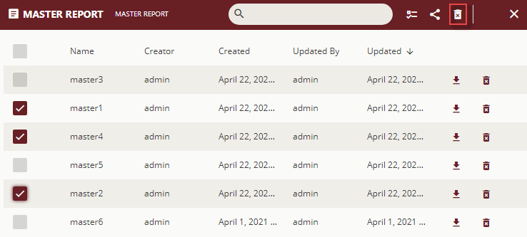 Delete multiple master reports