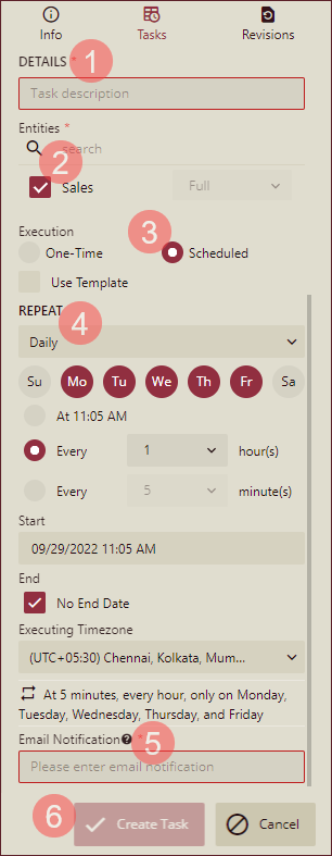 Schedule Task for Data Model - Manual Schedule