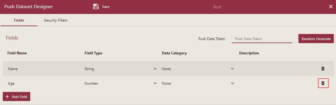 Delete a field in the Push Dataset