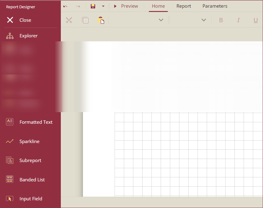 Drag and drop banded list control on design area