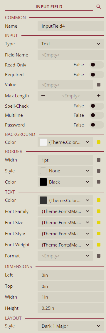 Inspector Panel properties of Input Field