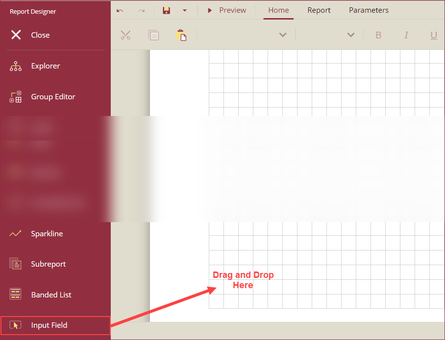 Drag and drop Input Field control on design area