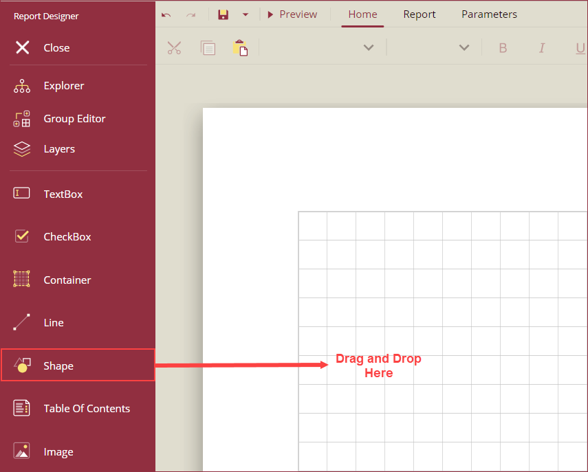 Drag and drop Shape control on design area