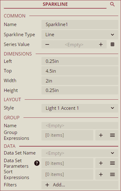 Inspector Panel properties of Sparkline