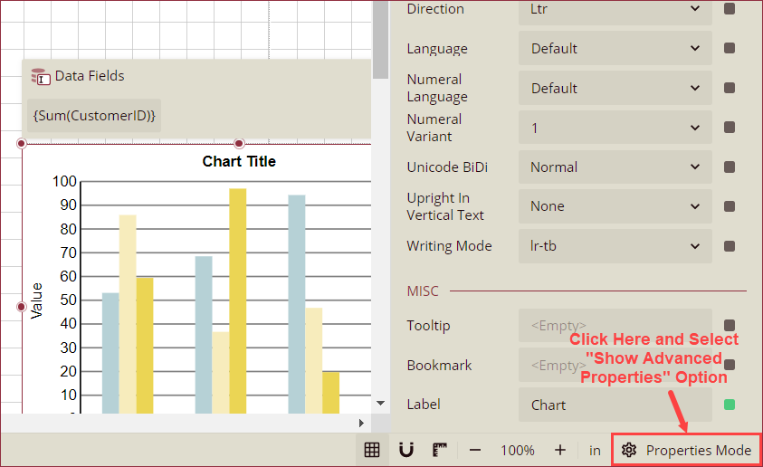 Enable Advanced Properties options of the Table of Contents control