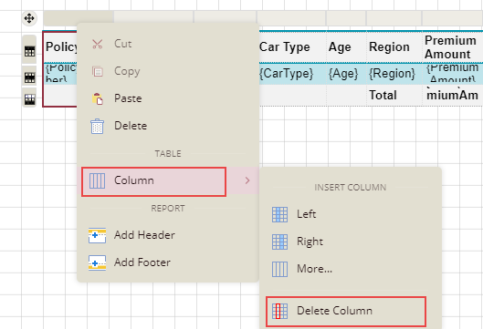 Delete Columns in a Table