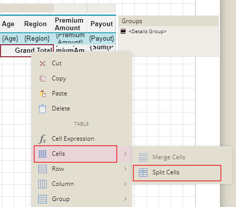 Splitting Cells in a Table