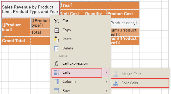 Splitting Cells in a Tablix