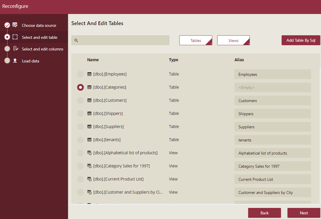 Select and Edit Tables