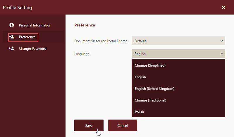 Wyn Enterprise Preference Window