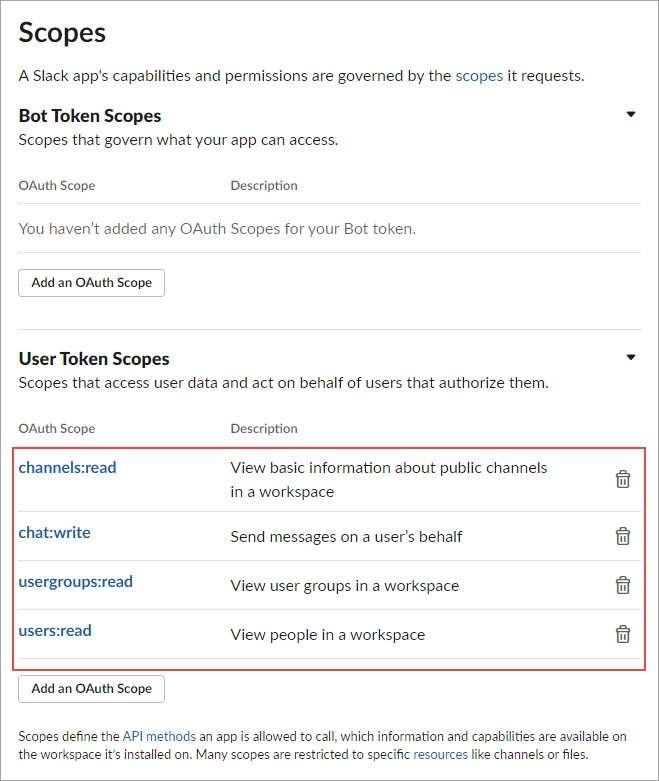 Adding scopes for User Token